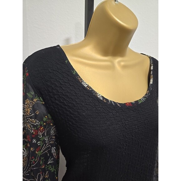 Pyramid Collection Midi Dress Womens Sz Lg Sheer Dark Floral Romantic Whimsigoth - Picture 2 of 10